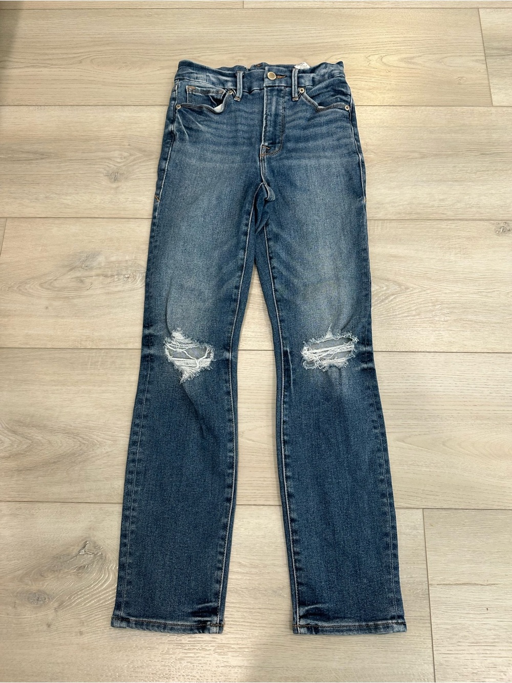 Good American Distressed Ripped Knee Jeans Blue Size 0/25